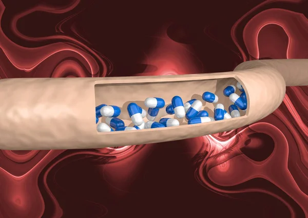 Apertura de la arteria que muestra cápsulas circulantes, representación 3D — Foto de Stock