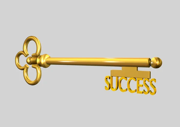 Złoty klucz z sukcesem słowa na jej końcu, renderowania 3d — Zdjęcie stockowe