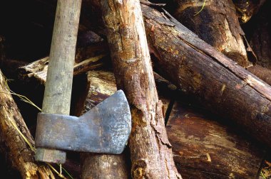 arka planda kesme ağaçlar balta yerleştirilen