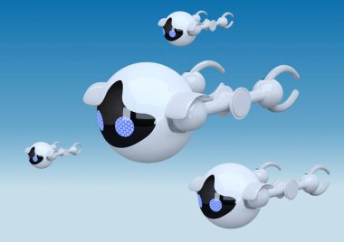 Kent, 3d render üzerinde uçan uçaklar akıllı robotlar