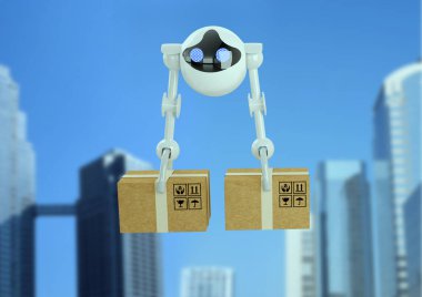 Kent, 3d render üzerinde uçan uçaklar akıllı robotlar