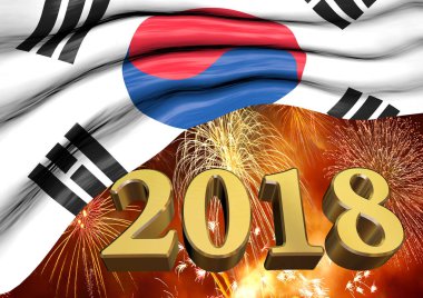 Güney Kore 2018 havai fişek, 3d render ile kutluyor 