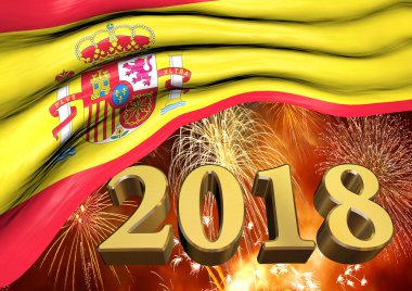 İspanya, Madrid 2018 havai fişek, 3d render ile kutluyor 