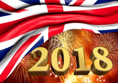 İngiltere, Londra havai fişek, 3d render ile 2018 kutluyor 