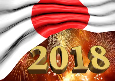 Japonya, Tokyo 2018 havai fişek, 3d render ile kutluyor 