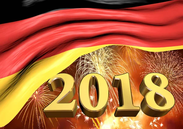 Deutschland feiert 2018 mit Feuerwerk, 3D-Darstellung — Stockfoto