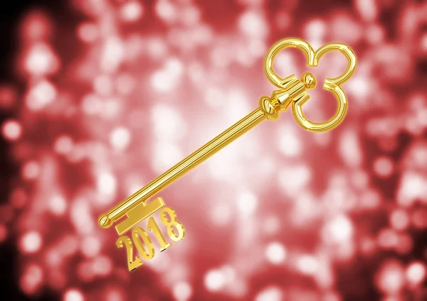 Golden key with 2018 in the end, 3D rendering — Stock Photo, Image