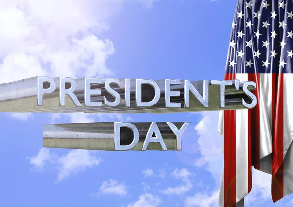 Başkanlık Günü kutlaması, güneşli gökyüzünde ABD bayrağını göndere çekiyor. — Stok fotoğraf