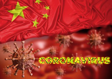 Coronavirus ve Çin bayrağı, Wuhan şehrinde salgının başladığı ülke.