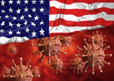 Coronavirus ve Usa bayrağı, Çin 'in Wuhan şehrinde bir virüs salgını başladı.