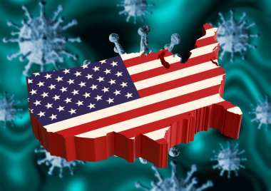 Coronavirus ve Usa bayrağı, Çin 'in Wuhan şehrinde bir virüs salgını başladı.