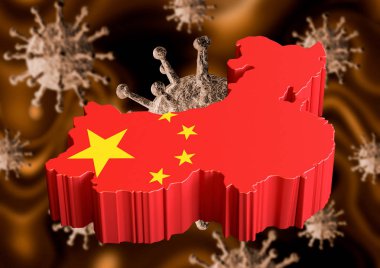 Coronavirus ve Çin bayrağı, Wuhan şehrinde salgının başladığı ülke.