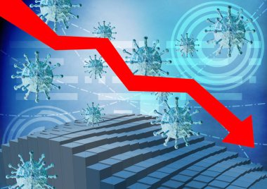 Covid-19 hastalığı ve koronavirüs salgınının neden olduğu küresel ekonomik ve finansal durgunluğu gösteren grafik ve diyagram. Borsa konsepti. 3B görüntüleme