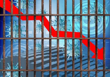 Ekonomi, iş ve yatırımların Coronavirüs salgını ve salgınına karşı kilitlenmesi. Covid-19 enfeksiyonunu önlüyor. 3d illüstrasyon
