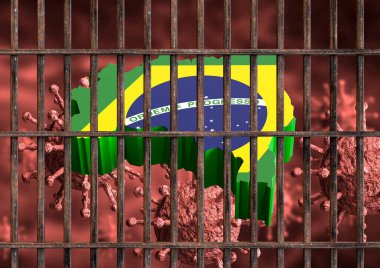 Brezilya koronavirüs salgını ve salgınına karşı kilit altında. Covid-19 enfeksiyonunu önlüyor. 3d illüstrasyon