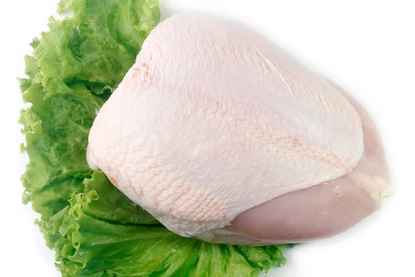 Poitrine Poulet Crue Fraîche Double Entière Isolée Sur Fond Blanc — Photo