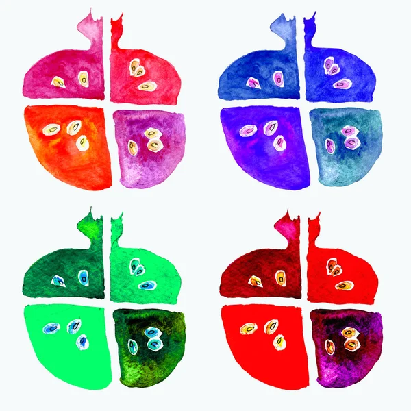 石榴石彩绘为4种色 石榴石水彩画为素描水彩画 装饰用简单彩绘艺术 — 图库照片