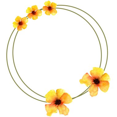 Çiçek çelengi minimalist suluboya illüstrasyonu, beyaz üzerine izole edilmiş mavi çizim çiçeği, tebrik kartları, davetiyeler, düğün davetiyeleri ve masa kartları için dekor unsuru