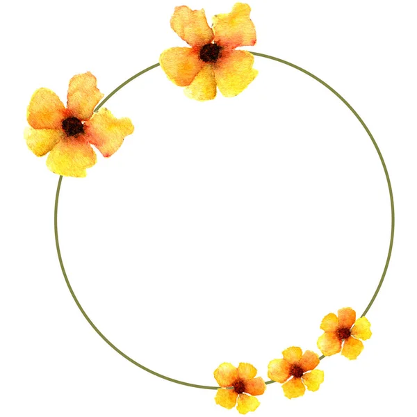 Çiçek çelengi minimalist suluboya illüstrasyonu, beyaz üzerine izole edilmiş mavi çizim çiçeği, tebrik kartları, davetiyeler, düğün davetiyeleri ve masa kartları için dekor unsuru