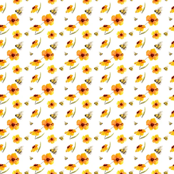 Бджоли Квіти Безшовний Візерунок Гарна Ідея Текстильного Декору Паперового Друку — стокове фото