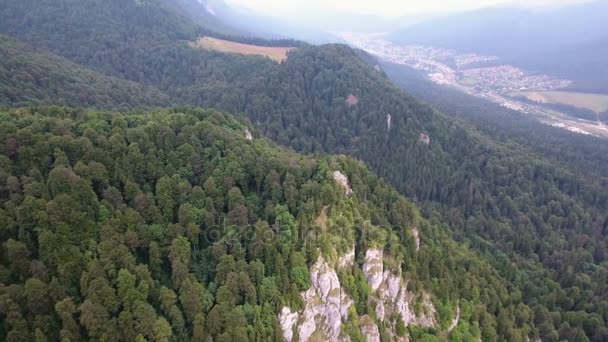 Romanya Dağları'nın hava görünümünü manzara şehir vadi sahne 2 — Stok video