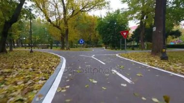 Sonbahar Park bisikletçiler için yol işaretleri havadan görüntüleri
