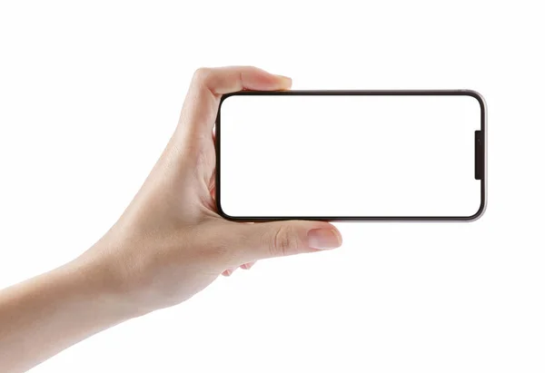 içindeki beyaz kırpma yolu üzerinde siyah smartphone holding eller