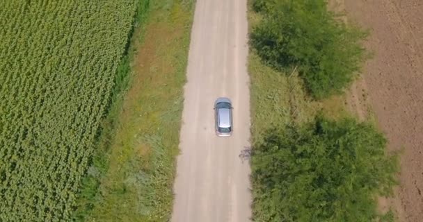 Luchtfoto Van Boven Voertuigbehoort Auto Rijden Weg Van Het Platteland — Stockvideo