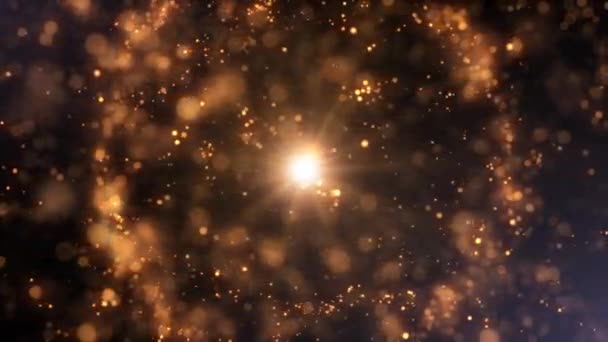 Animazione Particelle Oro Pulsare Filatura Con Bokeh Sul Nero — Video Stock