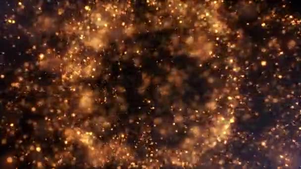 Χρυσά Σωματίδια Κινουμένων Σχεδίων Πάλλονται Και Περιστρέφονται Bokeh Μαύρο 4Ια — Αρχείο Βίντεο