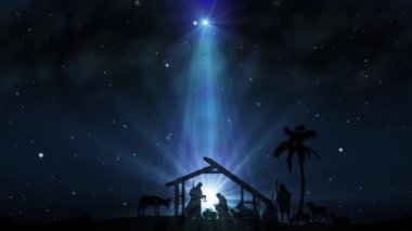 Parlayan yıldızlı Noel Sahnesi ve parlak İsa 'nın doğumu karakterleriyle Beytüllahim' in daha parlak yıldızı. Parlayan yıldızlar ve hareket eden ince bulutların olduğu kusursuz Noel hikâyesi..