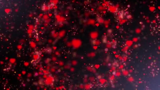 Valentines Day Concept Many Red Hearts Animation Pulsing Bokeh Black — 비디오