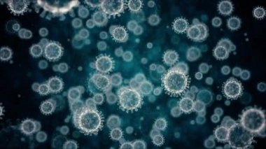 Coronavirus hastalığı 2019 COVID-19, insan vücudunda mavi kan hücreleri bulunan bir patojendir. Virüs hücrelerinin mikroskobik görüntüsü. Sars. 3d oluşturma.