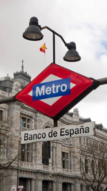 İspanya, Madrid Bankası görünümü. Banco de Espa bir.