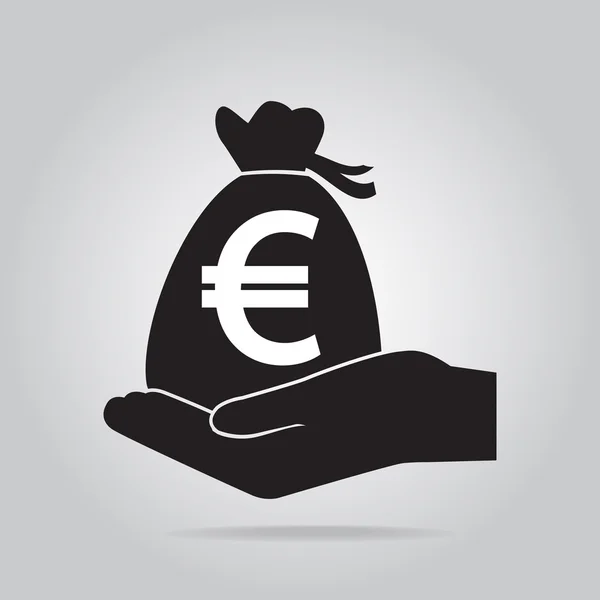 Bolsa de dinero en el icono de la mano. Protección, concepto de seguridad — Vector de stock