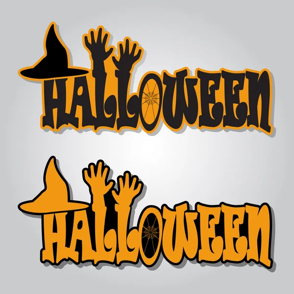 Halloween text, klobouk a ruce, halloween symbol — Stockový vektor