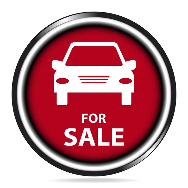 Coche para la venta icono, botón rojo, ilustración de la insignia — Vector de stock