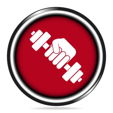 Kırmızı düğmeye dumbbell simgesiyle tutan el