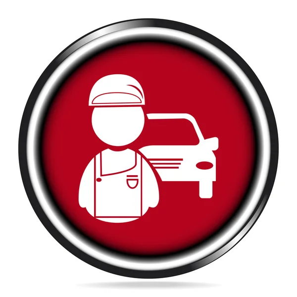 Car service icon, Mechanic man and car button — Stock Vector