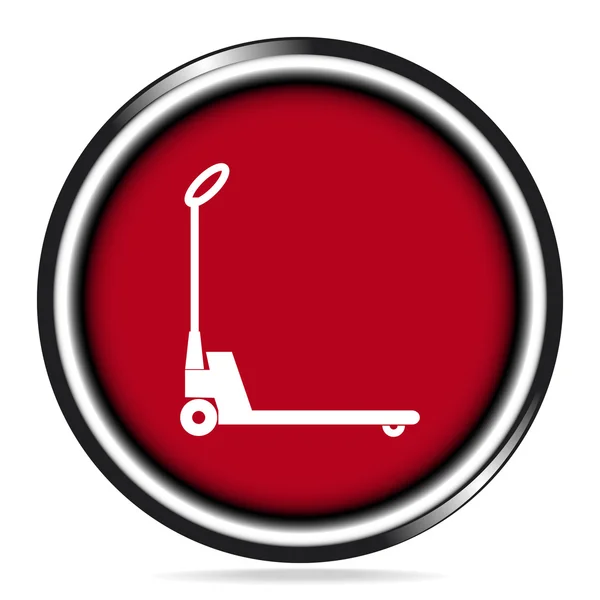 Mão palete jack elevador sinal, mão palete caminhão ícone no botão vermelho — Vetor de Stock