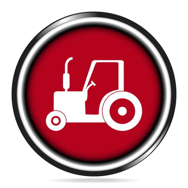 Ikon traktor, traktor pertanian pada tombol merah - Stok Vektor
