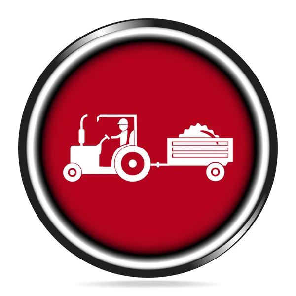 Traktor dan sopir dengan ikon gerobak, traktor pertanian dengan tombol gerobak - Stok Vektor