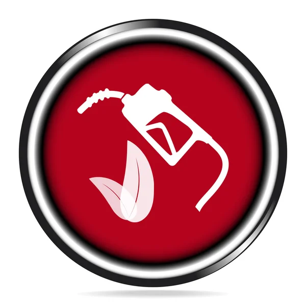 Bomba de gasolina e ícone de folha na ilustração do botão vermelho — Vetor de Stock