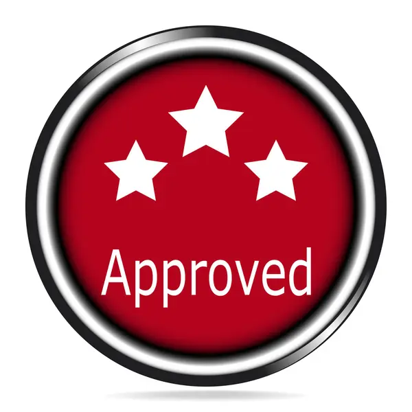 Approved and stars icon on red button — Stock Vector