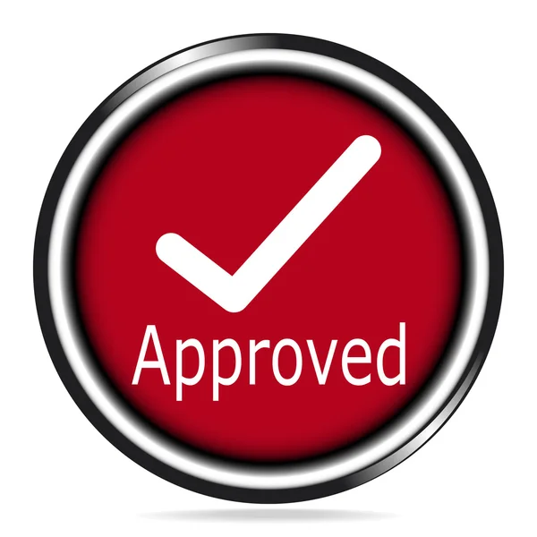 Approved and mark check icon on red button — Stock Vector