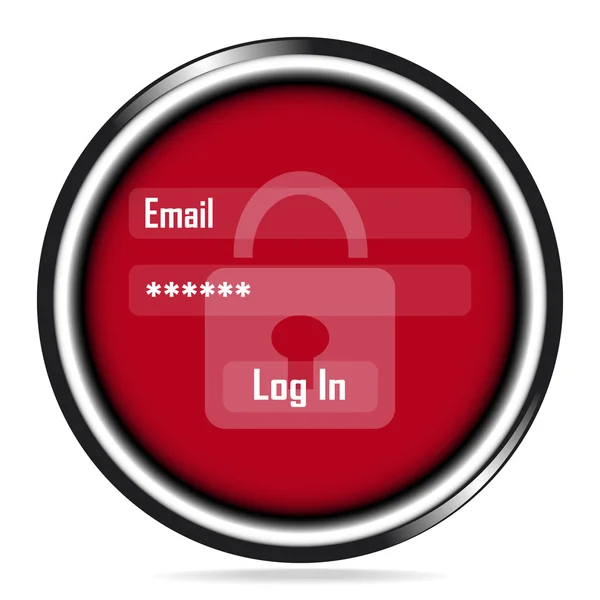 Sicurezza Email e Password icona sul pulsante rosso — Vettoriale Stock