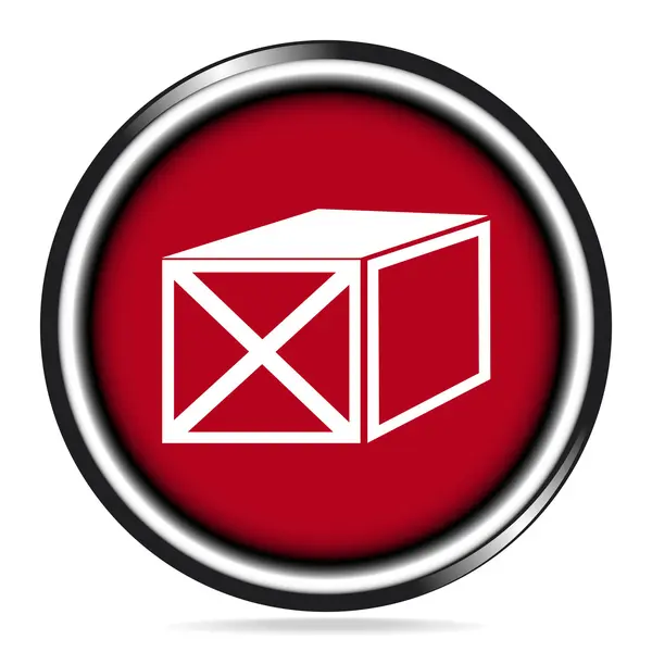 Icono de caja de almacenamiento en el botón rojo, icono del contenedor — Vector de stock