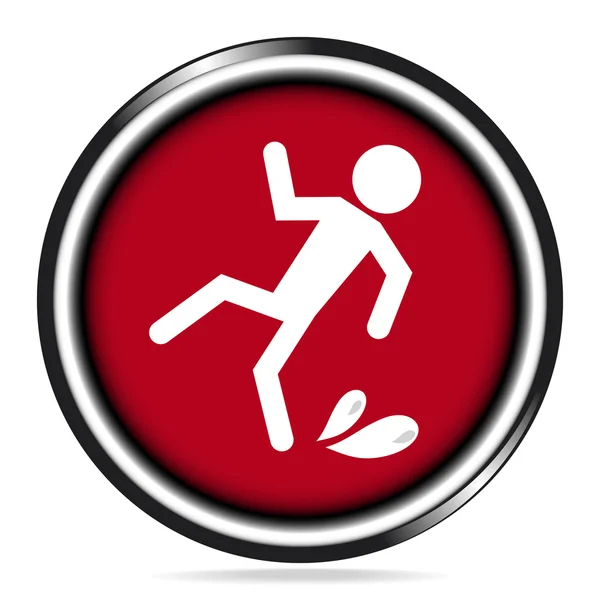 Warnsymbol für nassen Boden auf rotem Knopf — Stockvektor
