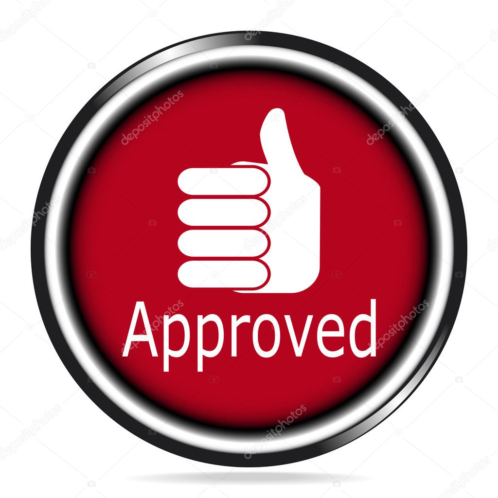 Approved and hand icon on red button