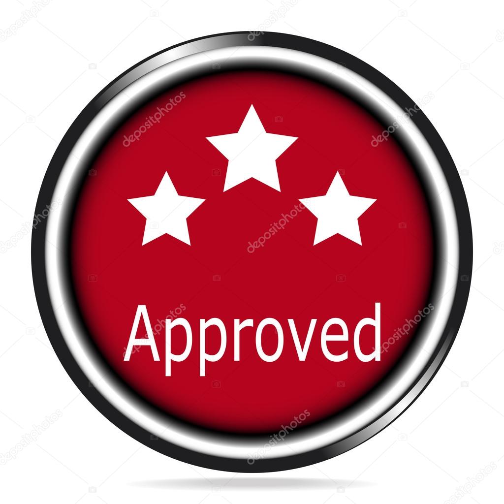 Approved and stars icon on red button